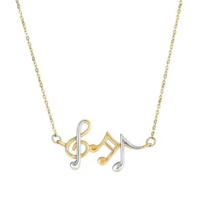 Musical Note Sing-A- Long Necklace 14k Yellow Gold N White Gold Solid 18" Chain - Picture 1 of 5