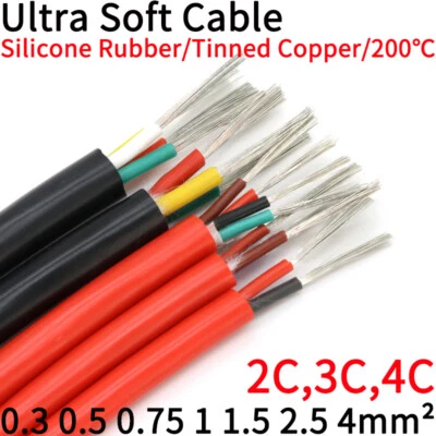 Kabel Silikonlitze Silikonkabel Hochflex Kupfer draht 2 3 4 Cores Schwarz Rot - Bild 1 von 4