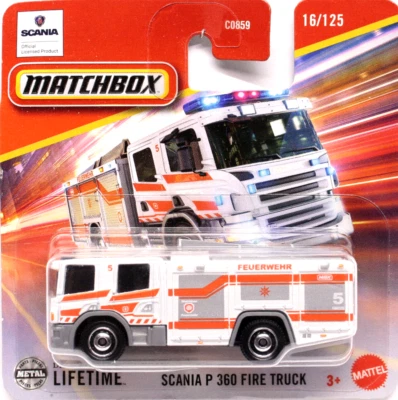 MATCHBOX Short Card MBX 2024 SCANIA P 360 FIRE TRUCK FEUERWEHR 16/125 BR1 88364 - Immagine 1 di 3