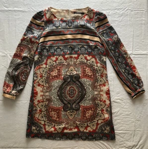 ARK & CO Long Sleeve Bohemian Kaleidoscope Print Multicolor Shift Dress Size M - Picture 1 of 8