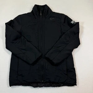 Nike Puffer Jacket Women S Black Full Zip Pockets Casual Workout Logo - Picture 1 of 9