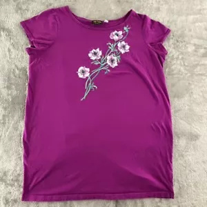Bob Mackie T-Shirt Dress Womens 2X Floral Embroidery Pink Short Sleeve Pullover - Picture 1 of 9
