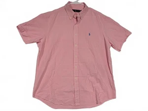 Ralph Lauren Classic Fit Seersucker Pink Striped Short Sleeve Shirt Men XL - Picture 1 of 7