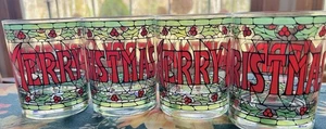 (4) Vintage Cera "Merry Christmas" Double Old Fashioned Gläser Buntglas MCM - Bild 1 von 12