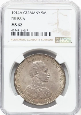 Germany - Prussia 1914A 5 Marks - NGC MS62 - CHOICE CROWN SIZED SPECIMEN - Image 1 of 2