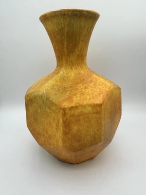 Haeger Pottery USA Flower Vase MCM Golden Yellow Faceted Octagon 11.5" Geometric - Image 1 of 4