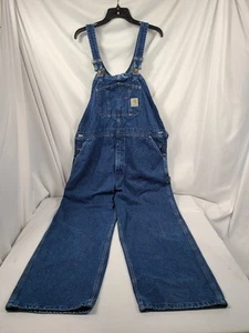 Men's Carhartt Blue Denim Bib Carpenter Overalls Work Dungarees 42'W x 30'L - Picture 1 of 5