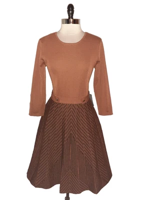 NUEVO LONDON TIMES Talla XL Suéter Vestido Marrón Negro Manga 3/4 Hasta la Rodilla Foto 1 de 4