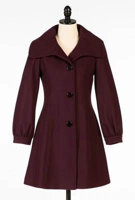 GUESS Wool Pea Coat Women Purple Button Front Tailored Jacket w/Pockets Classic - Image 1 of 4