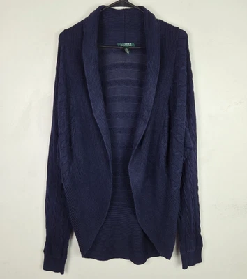 Lauren Ralph Lauren Feminino Caridgan Grande Azul Marinho Frente Aberta Malha de Cabo - Imagem 1 de 4