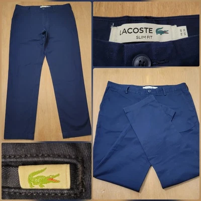 Lacoste Slim Fit Flat Front Stretch Cotton Preppy Chino Pants Navy  36X31 Men's  - Image 1 of 4