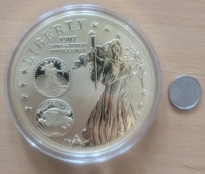 Liberty 1907 Saint Gaudens Double Eagle Gold Plated over Copper Large Coin RARE - Picture 1 of 3