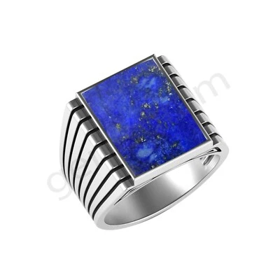 Lapis Lazuli Gemstone Men's Ring 925 Sterling Silver Holiday Statement Piece Git - Image 1 of 4
