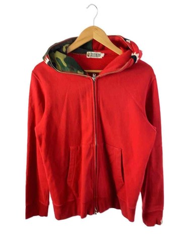 A BATHING APE (BAPE) Felpa con cappuccio APE DA BAGNO con cerniera cotone rosso M usata