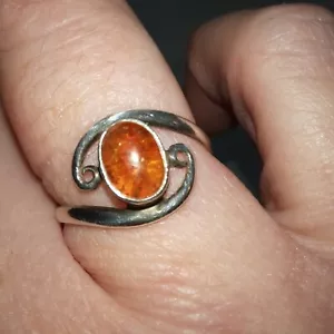 10K5 JOLIE BAGUE VINTAGE EN ARGENT MASSIF 925 TAILLE 58 AMBRE - Imagen 1 de 5