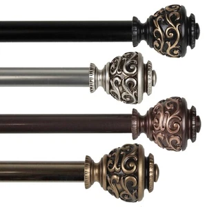 Jamila 3/4” Adjustable Window Drapery Curtain Rod 18"-170" (5 sizes, 4 colors) - Picture 1 of 9