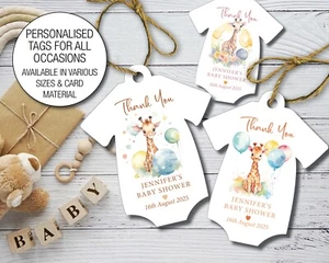 Babydusche, maßgeschneiderte personalisierte Schaukeletiketten, verschiedene Tierdesigns zur Auswahl - Bild 1 von 27