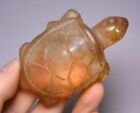 8Cm Rare Old China Yellow Crystal Carved Animal Longevity Turtle Amulet Pendnt