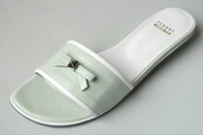 STUART WEITZMAN 6 blue aqua seafoam leather BOW flats mules slides shoes Bandeau - Image 1 of 3