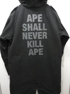 BAPE A BATH APE Black Long Fishtail Parka L Mantel Jacke APE SHALL NEVER KILL - Bild 1 von 24