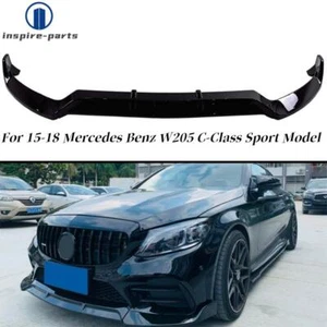 Front Bumper Lip For 2015-2018 Mercedes Benz W205 C-Class Sport Gloss Black - Picture 1 of 11