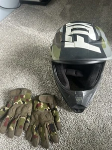 Fox V1 Matte Green Camo Helmet Youth Dirtbike Motocross Army Camouflage - Picture 1 of 5