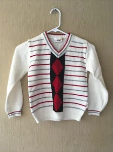 Vintage acrylic Christmas Sweater Boys Girls Kids Team Spirit 3 4 Holiday Shirt - Picture 1 of 7