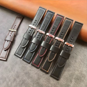 Genähtes Gepolstertes Leder-Uhrenarmband 18 Mm 20 Mm 22 Mm 24 Mm Für Herren : - Picture 1 of 25