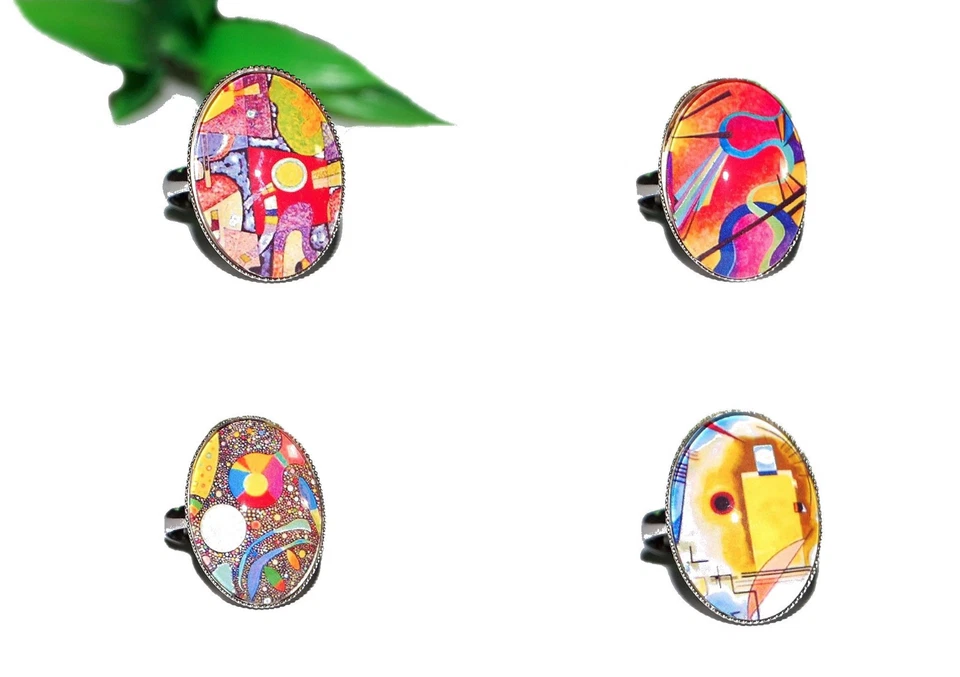 KÜNSTLER Motiv Ring ++ AUSWAHL ++ silber verstellbar Glas Cabochon gelb blau rot - Bild 1 von 1