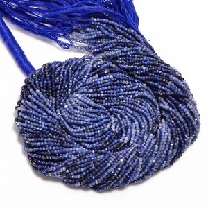 Cuentas redondas de piedra preciosa sombreadas de zafiro azul corte israelí 2,5 mm cadena 13" EB-123 - Imagen 1 de 2