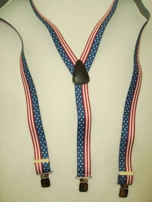 Men's Y Style US#2 Flag Suspenders, Features Clips, Loop Snaps, USA Made - Image 1 of 4