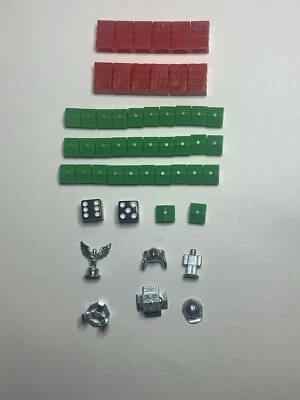 Piezas de repuesto MONOPOLY 8 fichas 32 casas 12 hoteles 2 dados hoteles rojo verde Foto 1 de 4