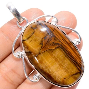 Handmade Jewelry Natural Tiger Eye Large Gemstone Pendant 2.2" Gift For Her - Picture 1 of 5
