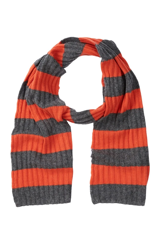 Portolano Cashmere Hombre Naranja y Carbón Minerva Bufanda a Rayas, 8"x72" *NUEVO* Foto 1 de 1