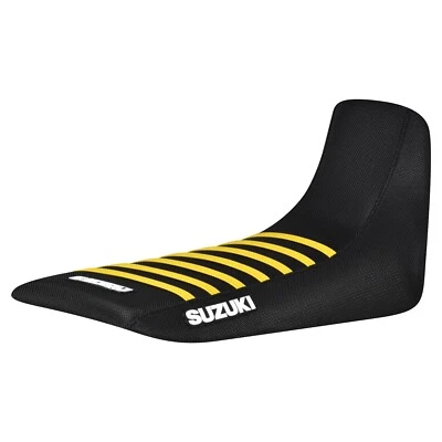 Cubierta de asiento Suzuki DR 650 S 1992-1995 todo negro/amarillo pinza acanalada logotipo #444 Foto 1 de 4