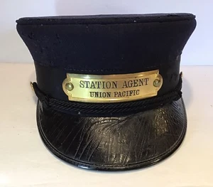 Vintage Antique Union Pacific Station Agent Hat Cap Blue Wool Reptile Brim - Picture 1 of 14