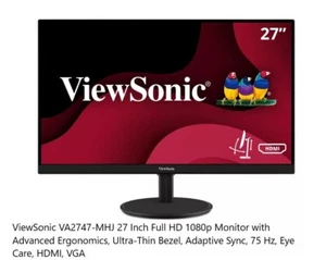 ViewSonic 1080p 75Hz Monitor VA2747-MHJ 27" Ergonomic with Adaptive Sync, HDMI - Picture 1 of 1