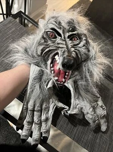Spirit Halloween Grey Wolf Mask With Hands New w/Tag - Picture 1 of 4