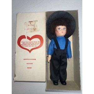 Vintage Amish Boy 5 Inches Tall Small Size Dressed Blue And Black original box - Picture 1 of 10