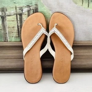 Italian Shoemakers Women's Sandals Flip Flops White Rhinestones Beaded Size 8 - Picture 1 of 12