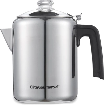 Elite Gourmet EC008 Clásico Estufa Café 64 onzas/8 tazas, Acero Inoxidable  Foto 1 de 4