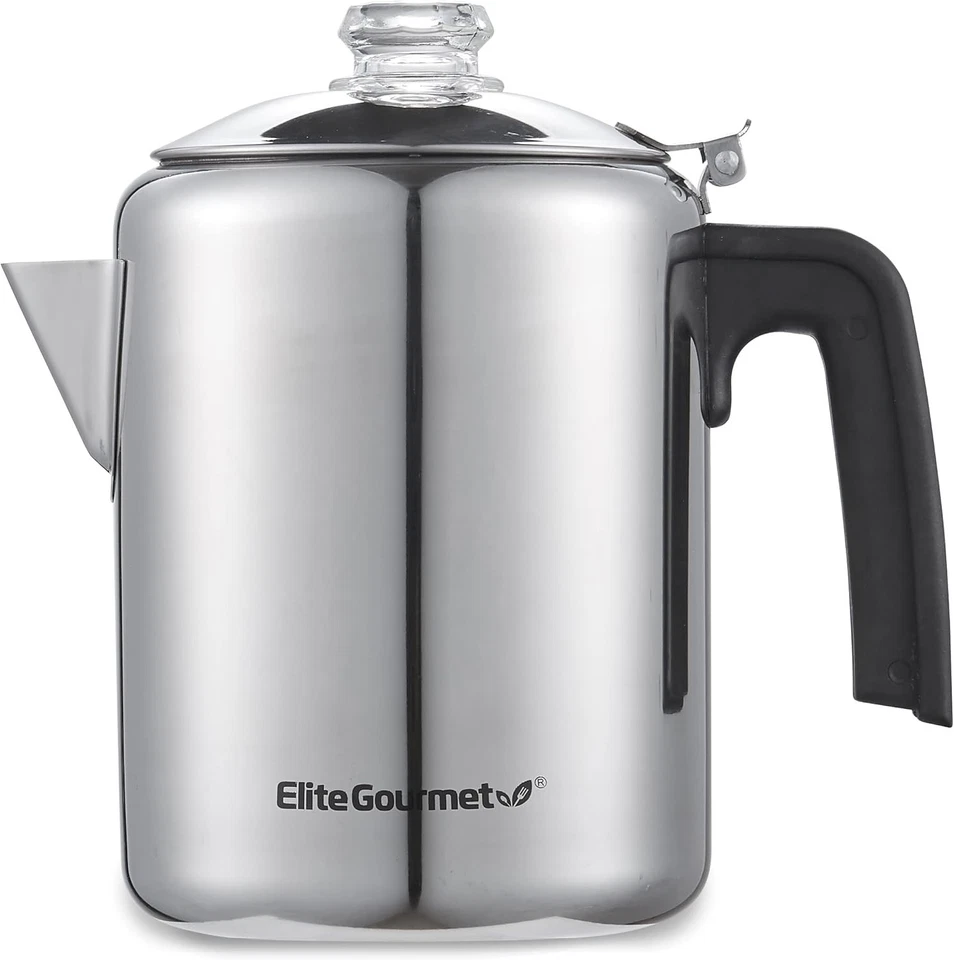 EC008 Classic Stovetop Coffee Percolator Glass Clear Brew Progress Knob Coo...