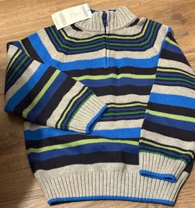NEW Gymboree BOYS (Size 4) Blue & Black STRIPED * 1/4 ZIP * SWEATER - Picture 1 of 6
