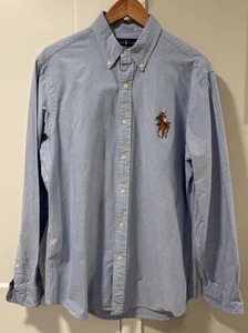 Polo Ralph Lauren Blau Oxford Button Down Langarm Hemd Bär Pony Herren L - Bild 1 von 7