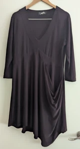 SYMPLI Aubergine V-Ausschnitt drapiert asymmetrisch eine Tasche Stretch Strickkleid Gr. 14 - Bild 1 von 12