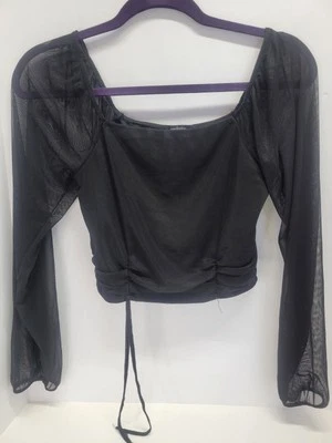 Blusa corta transparente de manga larga Ambiance Apparel para mujer talla M negra Foto 1 de 4