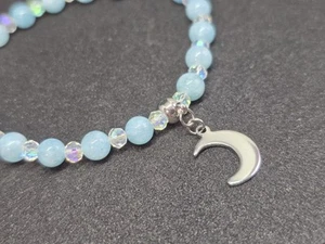 Aquamarin Armband Damen Edelsteine 6mm Mond Anhänger Edelstahl Geschenk  - Bild 1 von 5