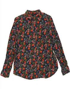 TOPSHOP Womens 3/4 Sleeve Shirt UK 10 Smal  Navy Blue Floral Bohemian DL96 - Picture 1 of 3