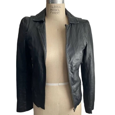 Mango MNG Moto Leather Biker Jacket in Black XSmall Small - Image 1 of 4