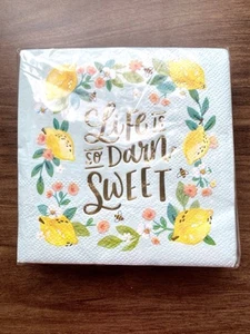 Clementine Paper Inc. “Life Is So Darn Sweet” Lemon Printed Beverage Napkins - Picture 1 of 5